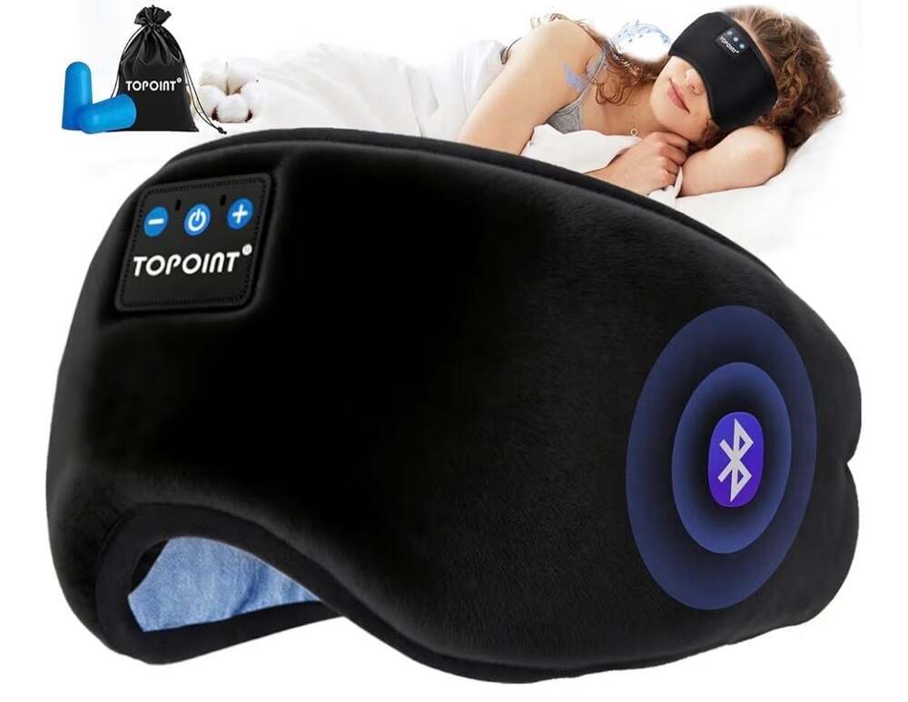 TOPOINT Bluetooth Sleep Mask Headphones, 3D Total Blackout Design, Black
